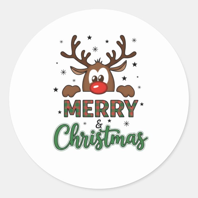 Adesivo Redondo Merry Christmas Reindeer Sticker (Frente)