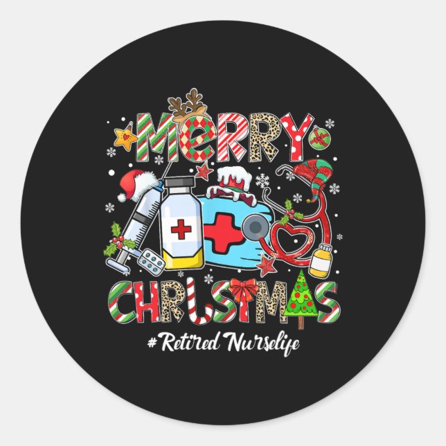 Adesivo Redondo Merry Christmas Retired Nurse Life Men Women Xmas  (Frente)
