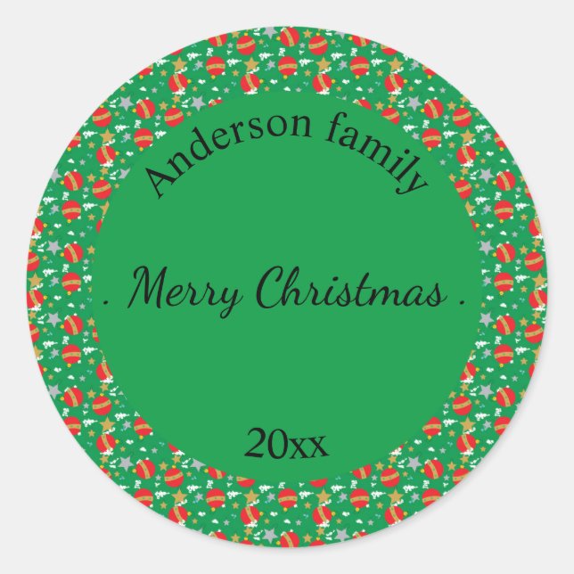 Adesivo Redondo Merry Christmas retro name and date place (Frente)