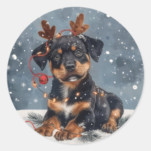Adesivo Redondo Merry Christmas Rottweiler Dog Reindeer
