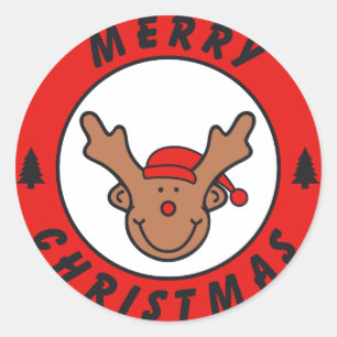 Adesivo Redondo Merry Christmas Rudolf rena com baum