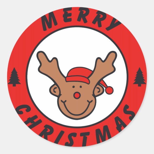 Adesivo Redondo Merry Christmas Rudolf rena com baum (Frente)