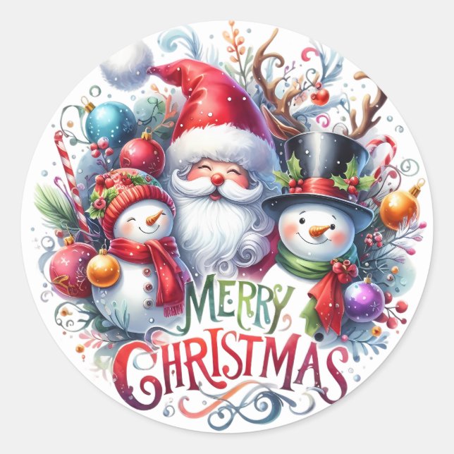 Adesivo Redondo Merry Christmas Santa And Friends (Frente)