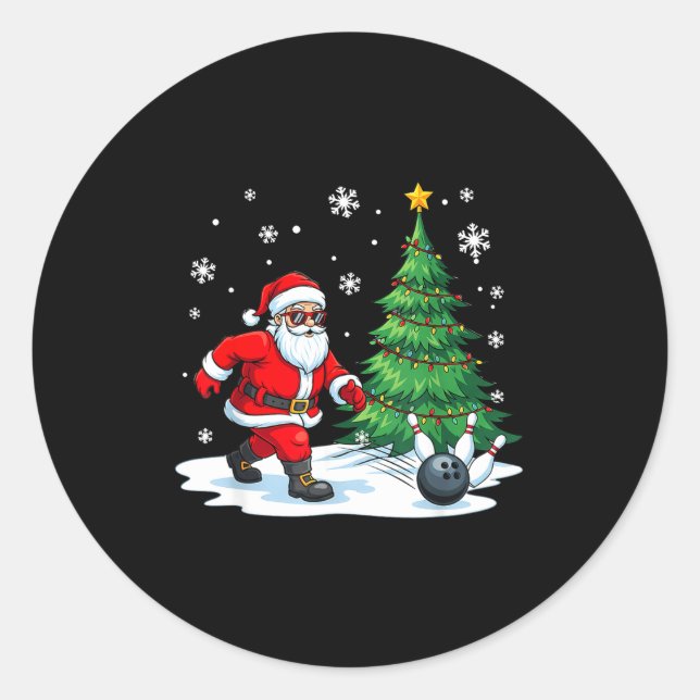 Adesivo Redondo Merry Christmas Santa Playing Bowling Srt Lovers  (Frente)