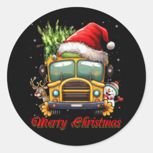Adesivo Redondo Merry Christmas School Bus Driver X-mas Snowman Re