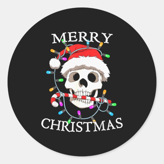 Adesivo Redondo Merry Christmas Skull Skeleton Men Women  (Frente)