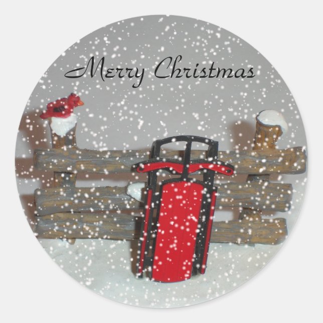 Adesivo Redondo Merry Christmas Sled Sticker (Frente)