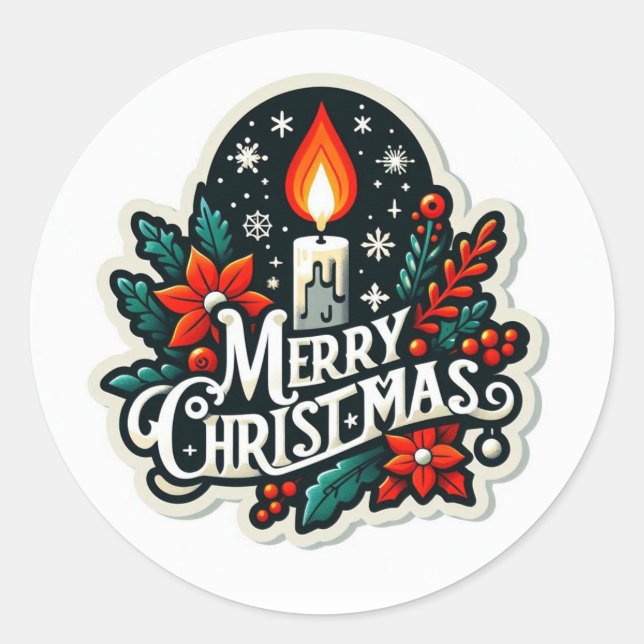 Adesivo Redondo Merry Christmas Sticker (Frente)