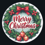 Adesivo Redondo Merry Christmas Sticker<br><div class="desc">Traga alegria festiva com este adesivo de "Feliz Natal"! 🎄 Este adesivo encantador é perfeito para adicionar um toque de feriado alegre aos seus presentes, cartões e itens favoritos. Com suas vibrantes cores de Natal e design clássico, é ideal para espalhar espírito de feriado onde quer que você vá. Excelente...</div>