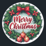 Adesivo Redondo Merry Christmas Sticker<br><div class="desc">Traga alegria festiva com este adesivo de "Feliz Natal"! 🎄 Este adesivo encantador é perfeito para adicionar um toque de feriado alegre aos seus presentes, cartões e itens favoritos. Com suas vibrantes cores de Natal e design clássico, é ideal para espalhar espírito de feriado onde quer que você vá. Excelente...</div>