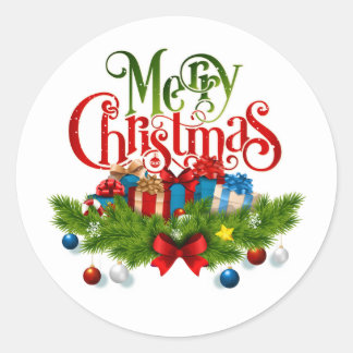 Adesivo Redondo Merry Christmas Sticker – Festive Gifts & Pine Gar