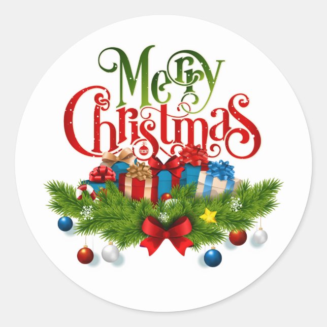 Adesivo Redondo Merry Christmas Sticker – Festive Gifts & Pine Gar (Frente)