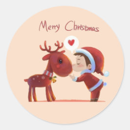 Adesivo Redondo Merry Christmas Sticker – Santa & Reindeer Kiss – 