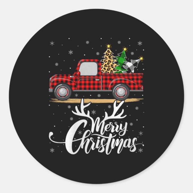 Adesivo Redondo Merry Christmas Tree Buffalo Plaid Truck Family Gr (Frente)