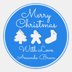 Adesivo Redondo Merry Christmas Tree Name Blue Modern Famed