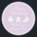 Adesivo Redondo Merry Christmas Tree Name Purple Lavanda<br><div class="desc">design florenceK</div>