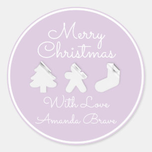 Adesivo Redondo Merry Christmas Tree Name Purple Lavanda