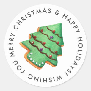 Adesivo Redondo Merry Christmas Tree Sugar Cookie Personalizado