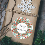 Adesivo Redondo Merry Christmas Watercolor Red Berries Green Holly<br><div class="desc">Feliz Natal,  Elegante Russo Botânico,  Vidro-Vidro Vermelho Berries Green Holly Round Sticker Descubra mais cartões de natal,  envelopes e adesivos criados com a mesma ilustração de aquarela em nossa Coleção de Natal.</div>