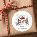 Adesivo Redondo Merry Christmas Watercolor Winter Woodland<br><div class="desc">Para as suas necessidades de plástico. Cogumelos de inverno com aquarelas Cogumelos Feliz Vestido de Natal.</div>