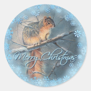 Adesivo Redondo MERRY CHRISTMAS WINTER SQUIRREL por SHARON SHARPE