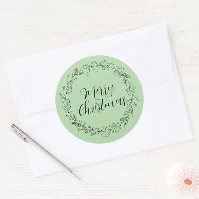 Adesivo Redondo Merry Christmas wreath crest stickers and sealers (Envelope)
