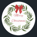 Adesivo Redondo Merry Christmas Wreath Sticker<br><div class="desc">Traga alegria de férias para seus presentes,  cartas,  e artesanatos com esses adesivos festivos de Natal! Perfeito por adicionar um toque feliz a qualquer projeto,  eles capturam a magia da estação em todos os detalhes. Feliz Feriados!</div>