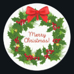 Adesivo Redondo Merry Christmas Wreath Sticker<br><div class="desc">Feliz palito de Natal para seus presentes e para selar suas Cartões de natal. Seja criativo!</div>