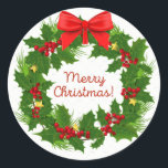 Adesivo Redondo Merry Christmas Wreath Sticker<br><div class="desc">Feliz palito de Natal para seus presentes e para selar suas Cartões de natal. Seja criativo!</div>