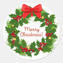 Adesivo Redondo Merry Christmas Wreath Sticker