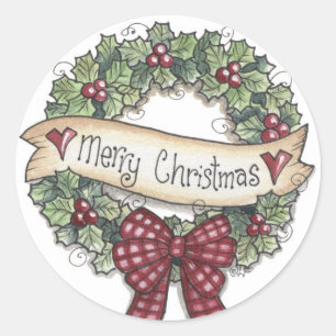 Adesivo Redondo Merry Christmas Wreath Sticker