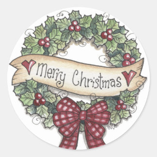 Adesivo Redondo Merry Christmas Wreath Sticker