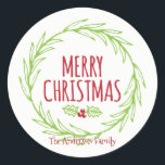 Adesivo Redondo Merry Christmas Wreath Sticker Gift Tag<br><div class="desc">Bonita e na moda Merry Christmas Wreath Sticker Gift Tag é perfeita para suas necessidades de doação de presente de Natal. Há outros produtos que combinam com este design.</div>