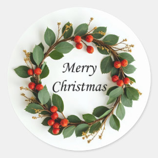 Adesivo Redondo Merry Christmas Wreath Stickers