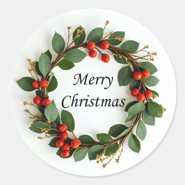 Adesivo Redondo Merry Christmas Wreath Stickers (Frente)