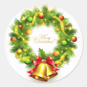 Adesivo Redondo Merry Christmas Wreath Stickers