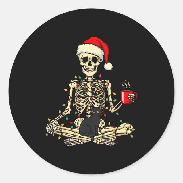 Adesivo Redondo Merry Christmas Xmas Skull Skeleton Funny Matching (Frente)