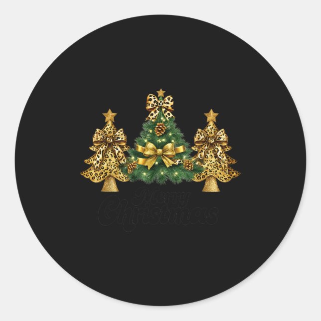 Adesivo Redondo Merry Christmas Xmas Tree Leopard Print Coquette B (Frente)