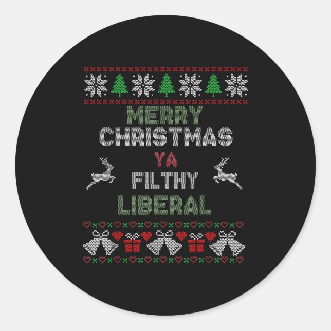 Adesivo Redondo Merry Christmas Ya Filthy Liberal Ugly Knit Funny  (Frente)
