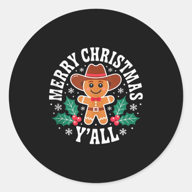 Adesivo Redondo Merry Christmas Yall Gingerbread Cowboy Howdy West (Frente)