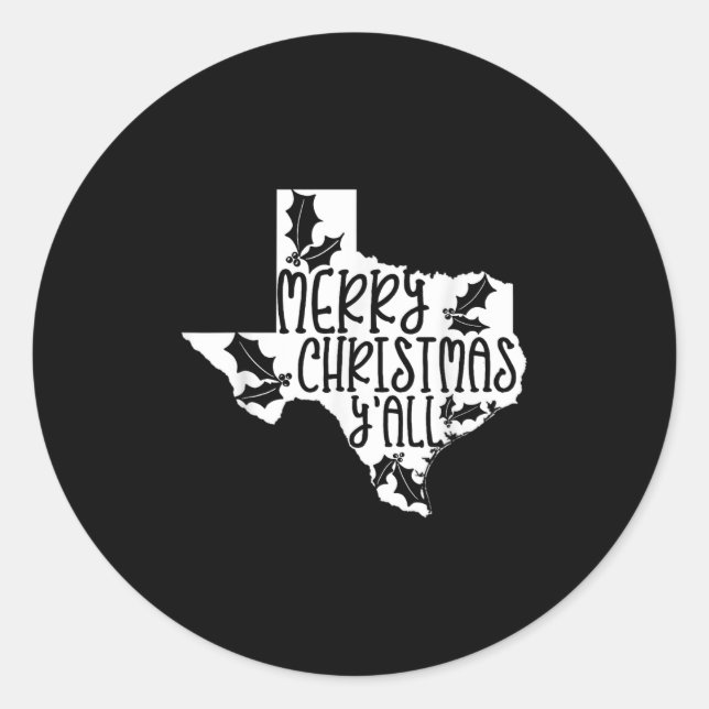 Adesivo Redondo Merry Christmas Yall Texas Mistletoe White Graphic (Frente)