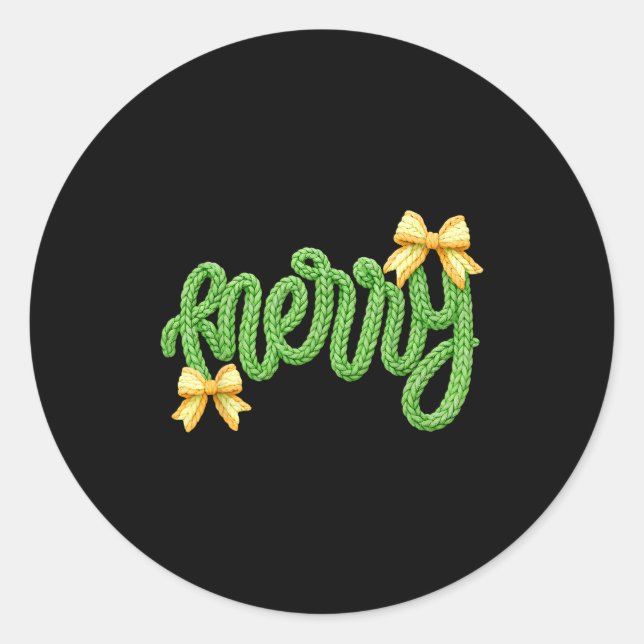 Adesivo Redondo Merry Christmas Yarn Crochet Funny Xmas Pajamas Ho (Frente)