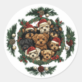 Adesivo Redondo Merry Christmas Yorkshire Terrier Dogs