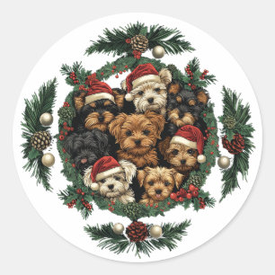 Adesivo Redondo Merry Christmas Yorkshire Terrier Dogs