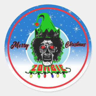 Adesivo Redondo Merry Christmas Zombie Blue Circle