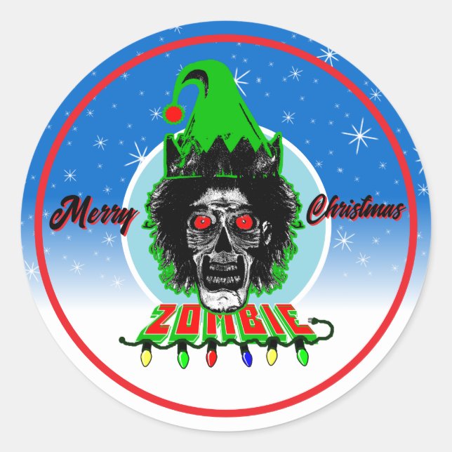 Adesivo Redondo Merry Christmas Zombie Blue Circle (Frente)