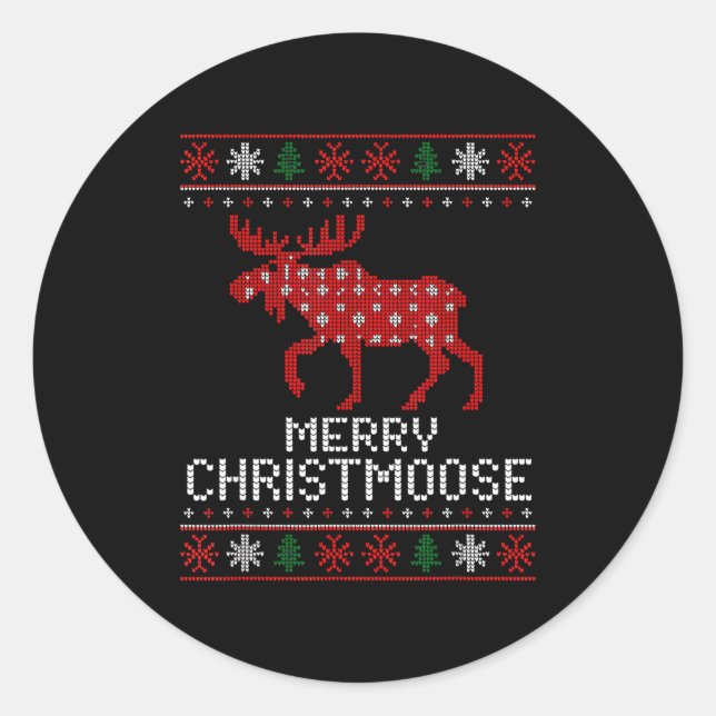 Adesivo Redondo Merry Christmoose Funny Christmas Moose Sweater An (Frente)