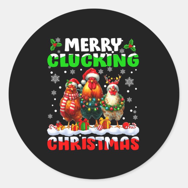 Adesivo Redondo Merry Clucking Christmas Funny Chicken Santa Hat X (Frente)