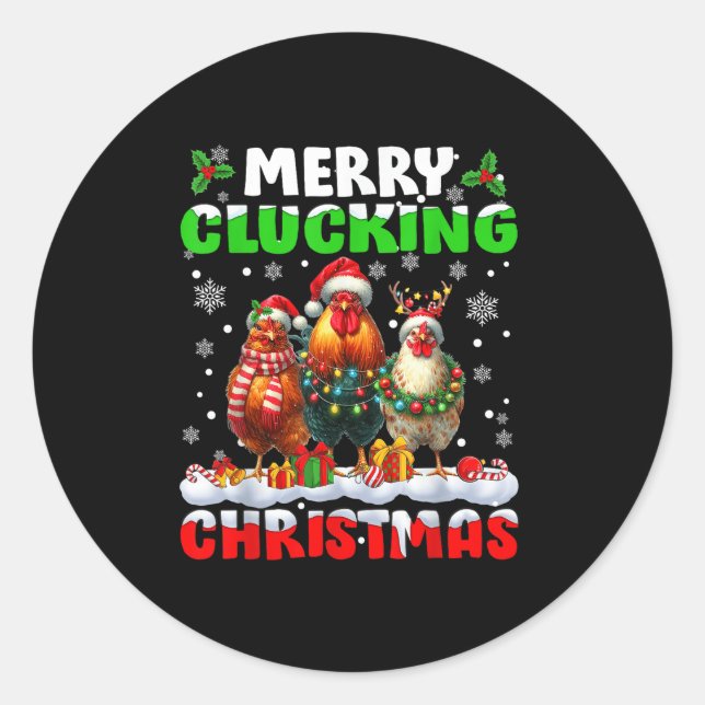 Adesivo Redondo Merry Clucking Christmas Funny Chicken Santa Hat X (Frente)