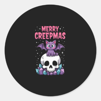Adesivo Redondo Merry Creepmas Cat Pastel Goth Christmas Skull T-S